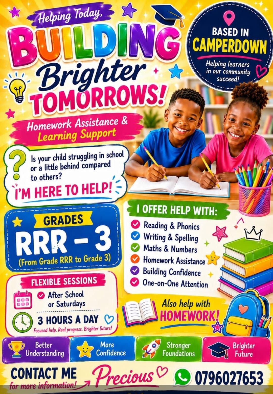 Brighter Tomorrows homework assistance and learning support flyer